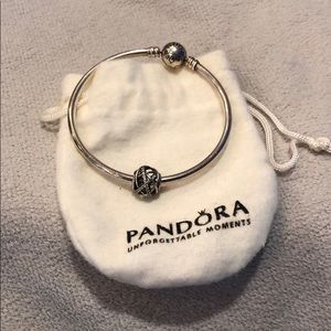 Pandora Sterling Silver Bangle Bracelet w/ Charm